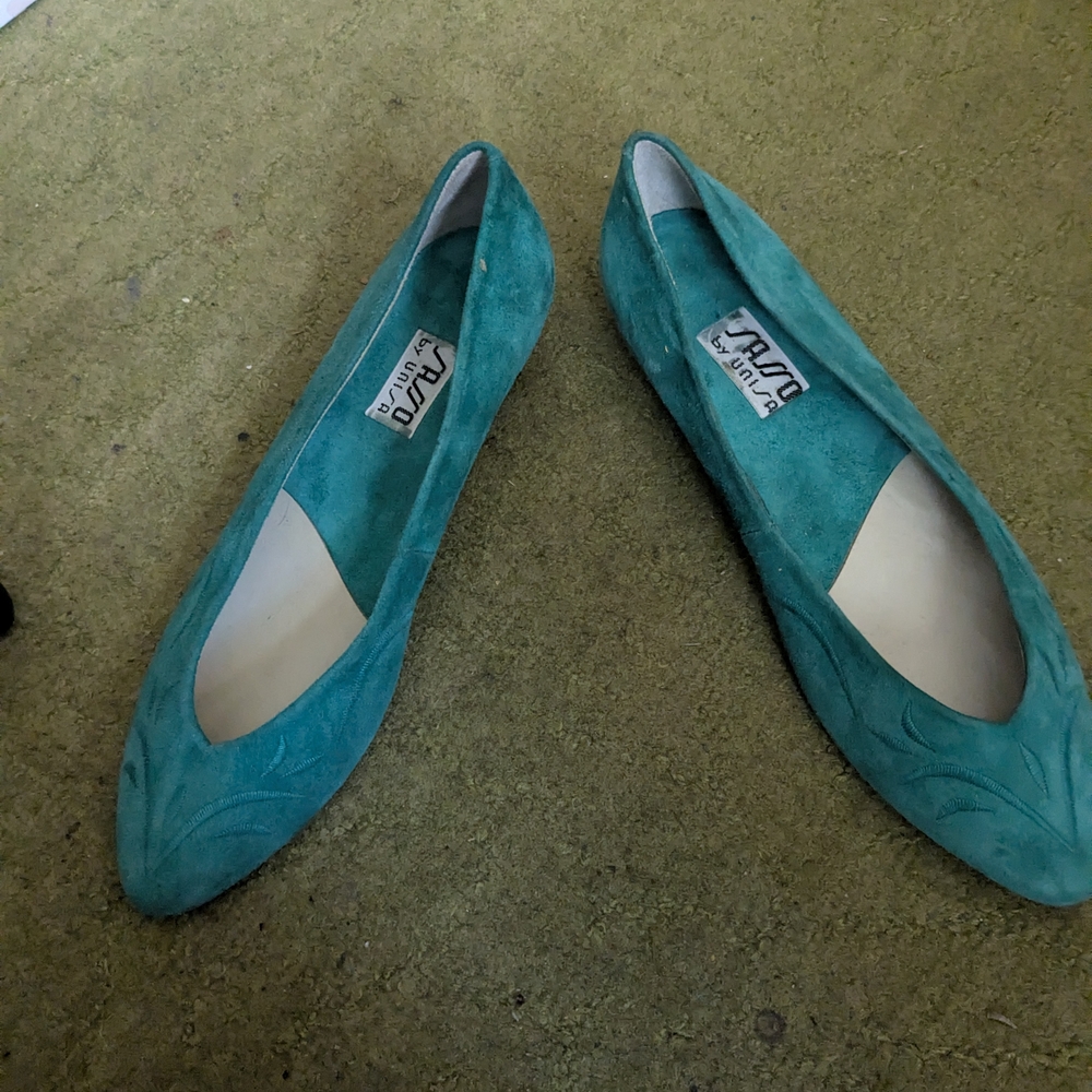 Women's Teal Suede Ballet Flats - Unbranded